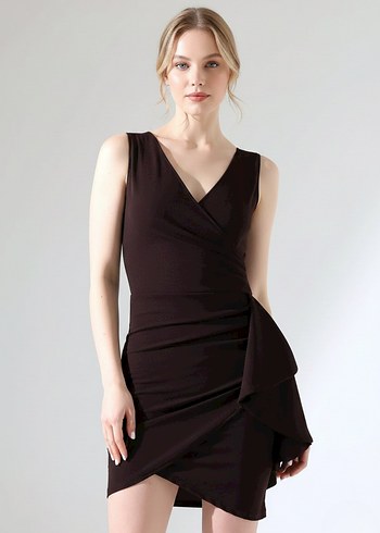 Kadın Krep Kumaş Kalın Askılı Volan Detay Mini Elbise DF-2024 - Görsel 2