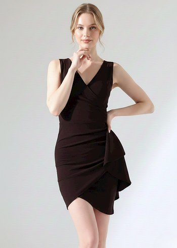 Kadın Krep Kumaş Kalın Askılı Volan Detay Mini Elbise 
DF-2024 - Görsel 3