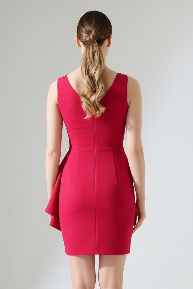 Kadın Krep Kumaş Kalın Askılı Volan Detay Mini Elbise DF-2024 - Görsel 3