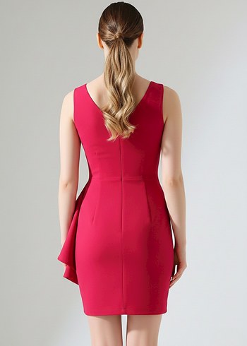 Kadın Krep Kumaş Kalın Askılı Volan Detay Mini Elbise 
DF-2024 - Görsel 4