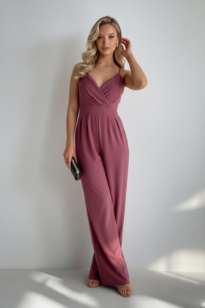 Kadın Kruvaze Yaka İthal Krep Kumaş Tulum 
DF-5011 - Görsel 4