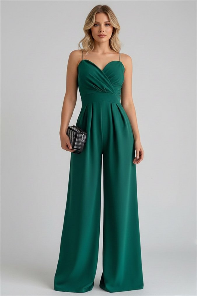 Kadın Kruvaze Yaka İthal Krep Kumaş Tulum 
DF-5011 - Görsel 3