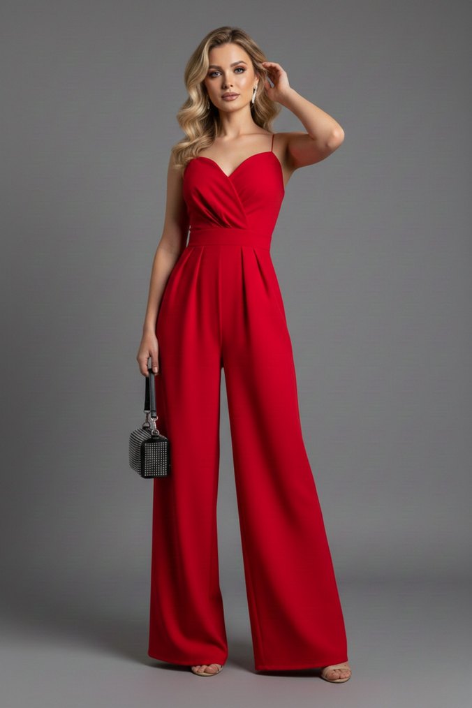 Kadın Kruvaze Yaka İthal Krep Kumaş Tulum 
DF-5011 - Görsel 2