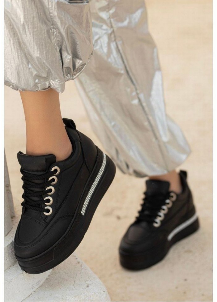 Lulu Siyah Cilt Bağcıklı Spor Ayakkabı - Görsel 2