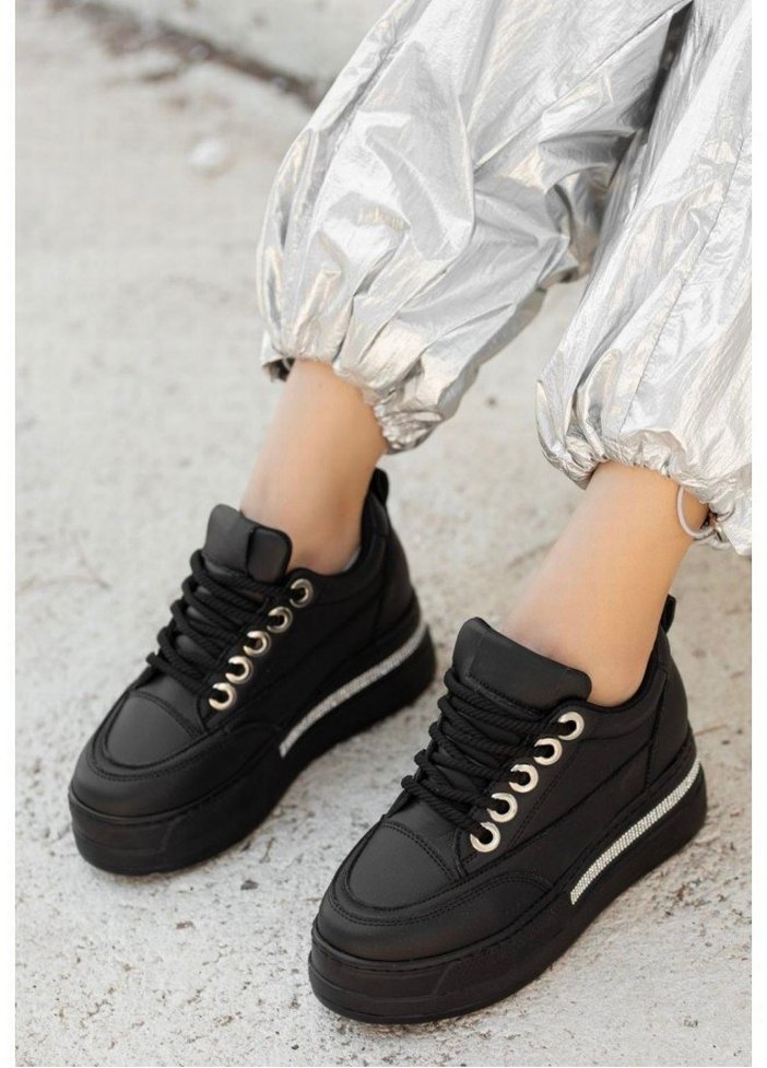 Lulu Siyah Cilt Bağcıklı Spor Ayakkabı - Görsel 4