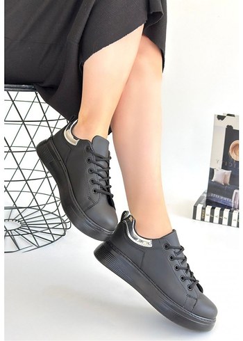 Sofio Siyah Cilt Bağcıklı Spor Ayakkabı - Görsel 2