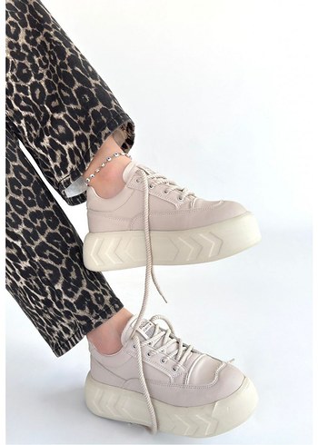 Emwa Bej Cilt Bağcıklı Spor Ayakkabı - Görsel 2