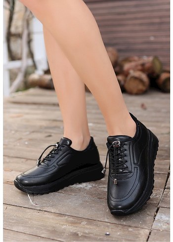 Romy Siyah Cilt Bağcıklı Spor Ayakkabı - Görsel 4