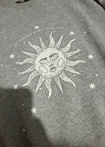 m Beden Gri Baskılı Kadın Sweatshirt
