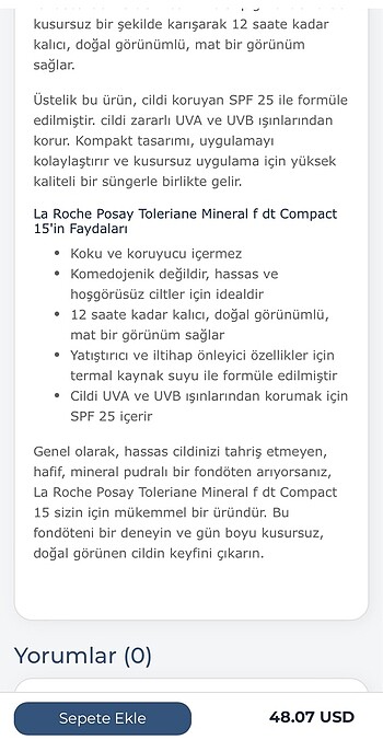 Beden La Roche posay pudra 15 dore