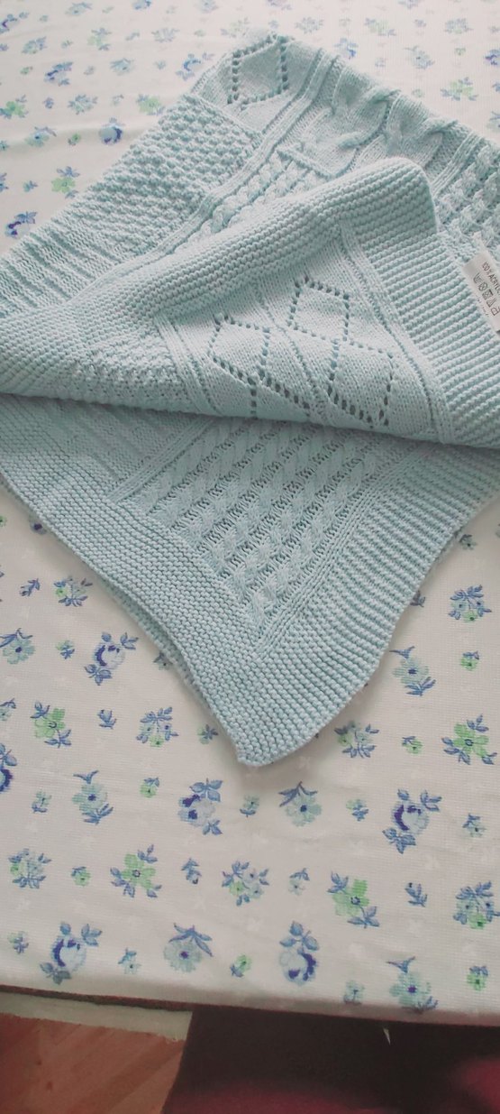 Pastel Mavi Örgü Çocuk Battaniyesi - Görsel 3