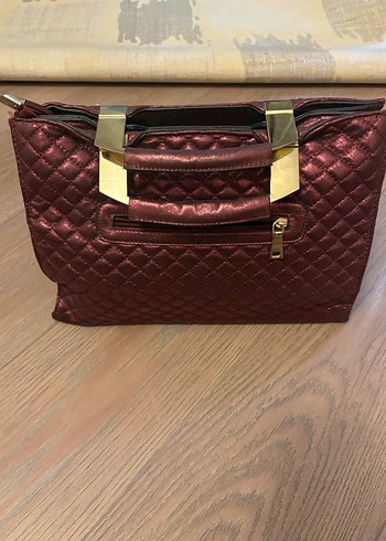 Bordo Parlak Deri Taşlı Kadın Çanta - Görsel 3