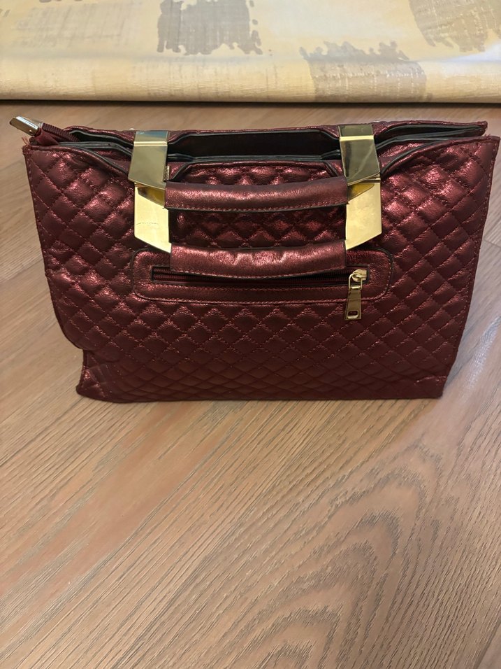 Bordo Parlak Deri Taşlı Kadın Çanta - Görsel 3