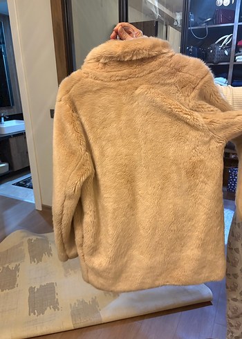 Pull& Bear Toz Pembe Midi Kadın Suni Kürk Ceket - Görsel 2