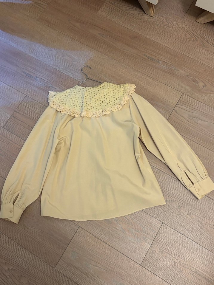 Bej yakası nakışlı kadın gömlek - Görsel 2