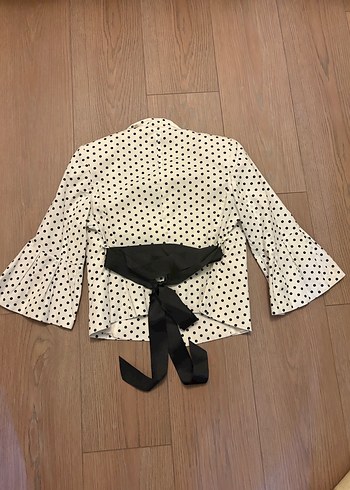 Setrms Düğmeli Beyaz Puantiyeli Mini Kadın Ceket - Görsel 2