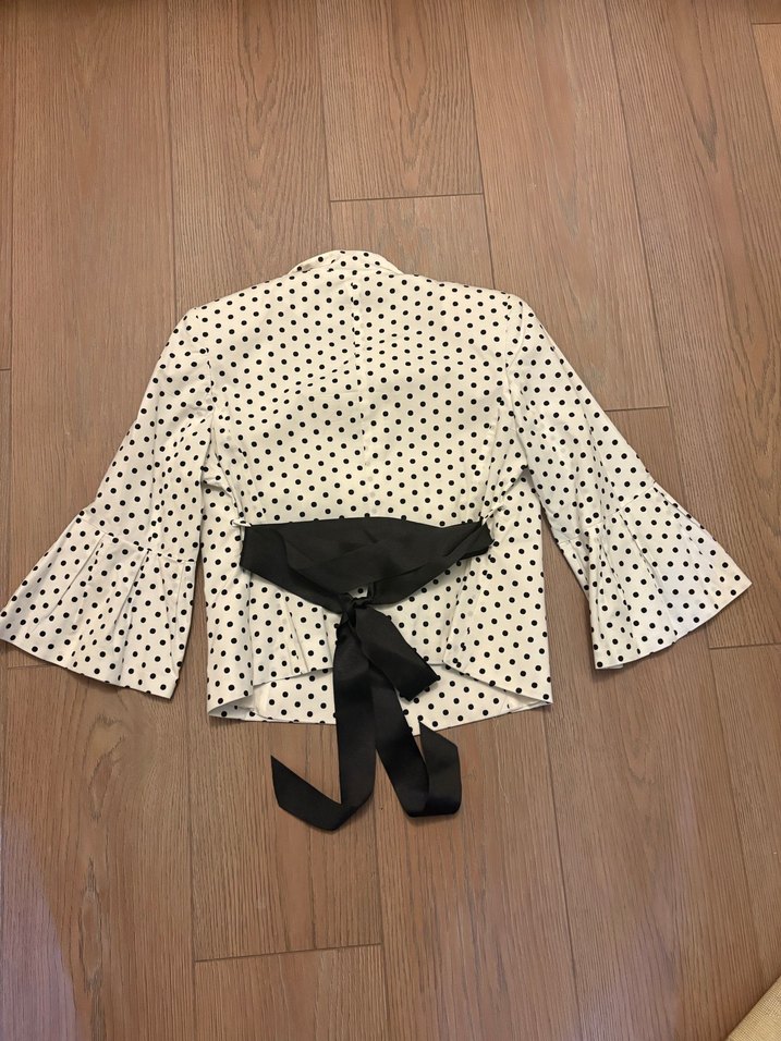 Setrms Düğmeli Beyaz Puantiyeli Mini Kadın Ceket - Görsel 2