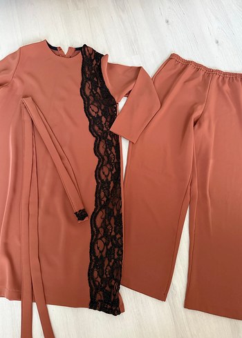 Dantel Detaylı Kiremit Kadın Tunik Pantolon Takım - Görsel 2