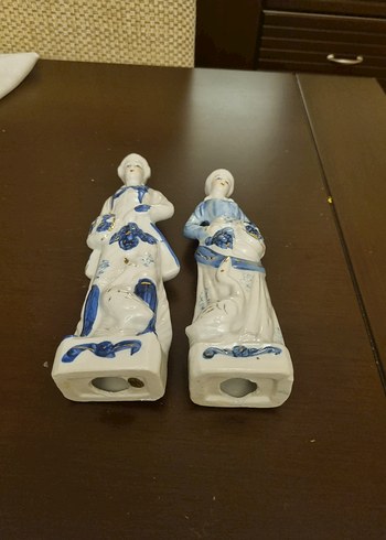 Mavi ve Beyaz Çift Figürin Seti Antika - Görsel 3