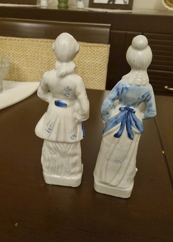 Mavi ve Beyaz Çift Figürin Seti Antika - Görsel 2