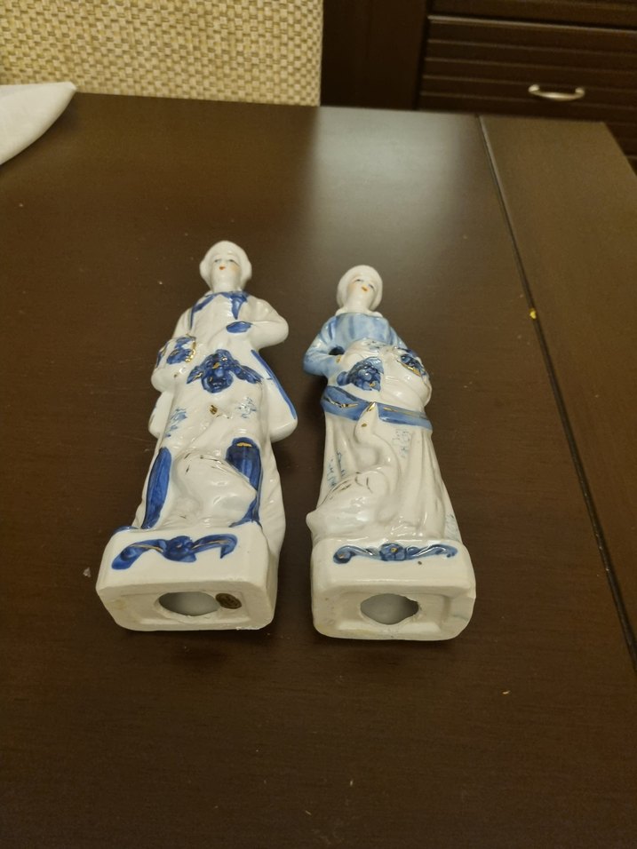 Mavi ve Beyaz Çift Figürin Seti Antika - Görsel 3