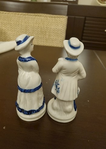 Mavi Detaylı Klasik Seramik Biblo Seti Antika - Görsel 2