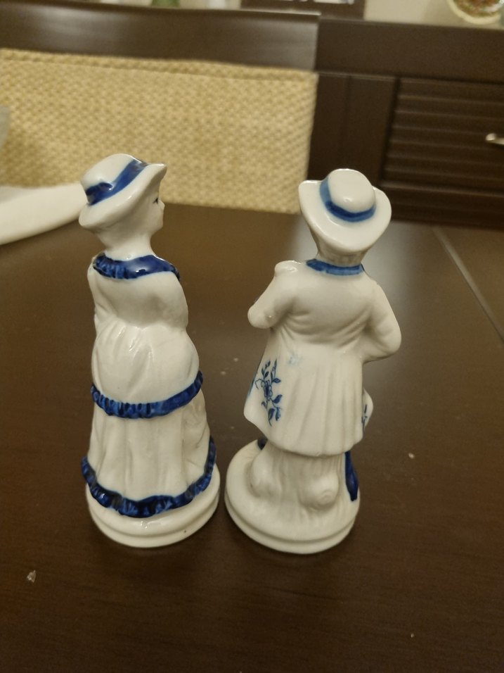 Mavi Detaylı Klasik Seramik Biblo Seti Antika - Görsel 2