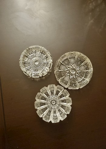 İşlemeli Cam Dekoratif Tabaklar 3lü antika kristal - Görsel 2