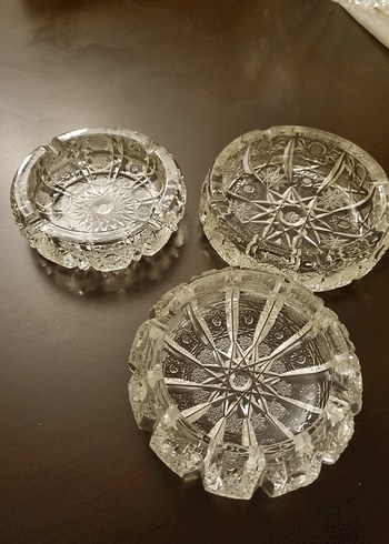 İşlemeli Cam Dekoratif Tabaklar 3lü antika kristal - Görsel 3