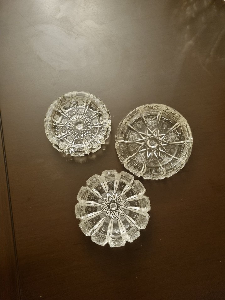 İşlemeli Cam Dekoratif Tabaklar 3lü antika kristal - Görsel 2
