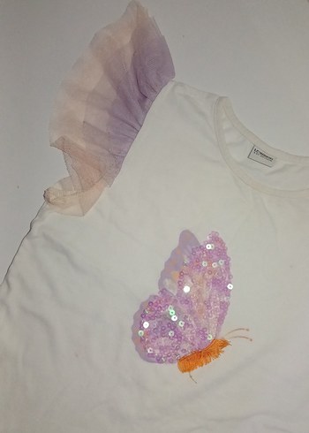 Kız Çocuk Beyaz Kelebekli Fırfırlı Tişört - Görsel 3