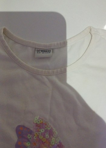 Kız Çocuk Beyaz Kelebekli Fırfırlı Tişört - Görsel 2