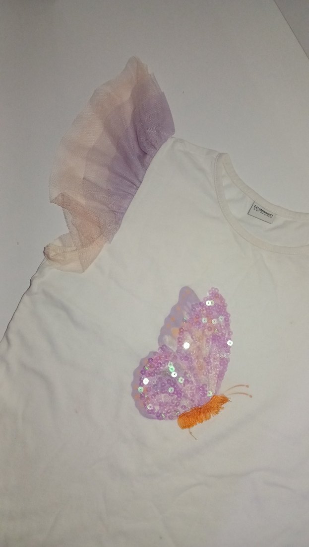 Kız Çocuk Beyaz Kelebekli Fırfırlı Tişört - Görsel 3