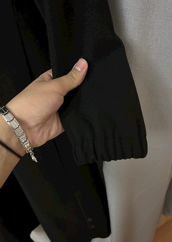 Kadın Siyah Uzun Düğmeli Kaban - Görsel 4