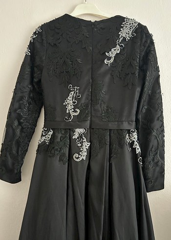 Uzun Kollu Siyah Gotik Nakışlı Abiye Elbise - Görsel 5