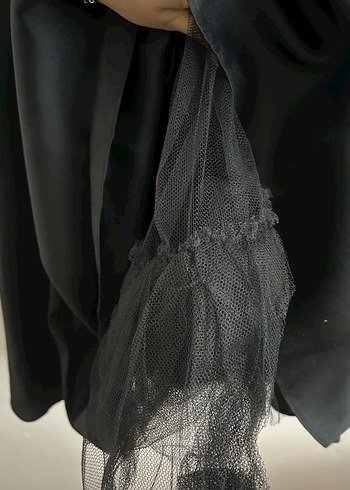 Uzun Kollu Siyah Gotik Nakışlı Abiye Elbise - Görsel 6