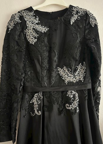 Uzun Kollu Siyah Gotik Nakışlı Abiye Elbise - Görsel 2