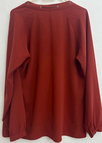 Kiremit rengi Yüksek Yakalı Uzun Kollu Kadın Bluz - Görsel 3