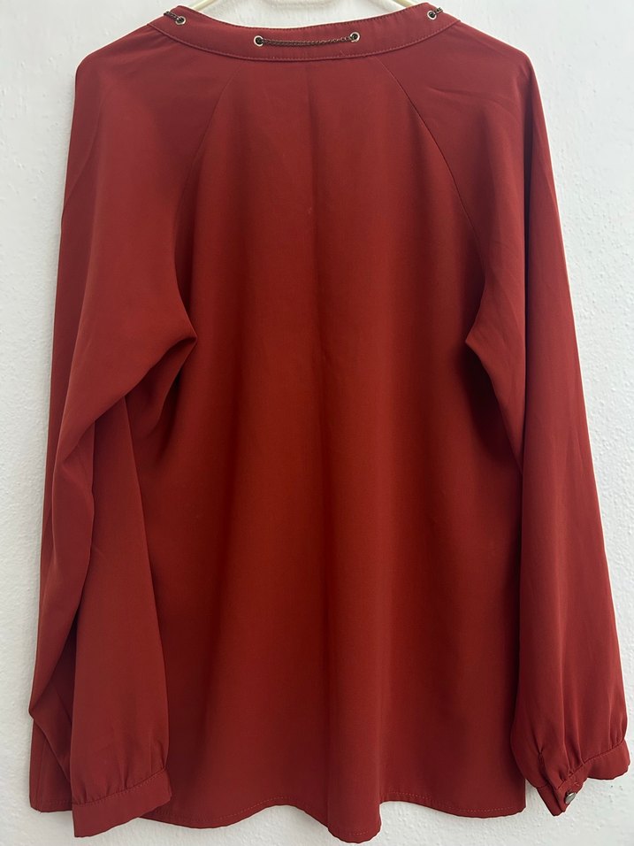 Kiremit rengi Yüksek Yakalı Uzun Kollu Kadın Bluz - Görsel 3