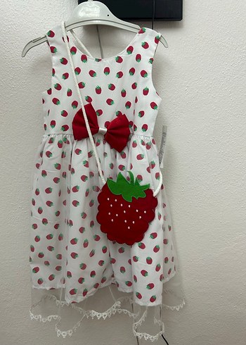 Kız Çocuk Çilek Desenli Fırfırlı Elbise - Görsel 2