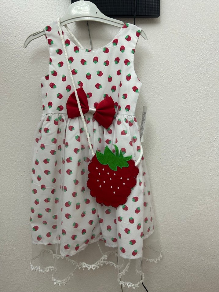 Kız Çocuk Çilek Desenli Fırfırlı Elbise - Görsel 2