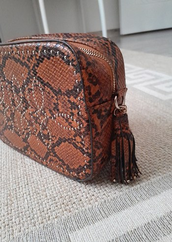 Kahverengi Yılan Desenli Deri Kadın Çanta - Görsel 2