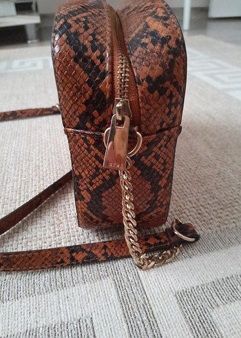 Kahverengi Yılan Desenli Deri Kadın Çanta - Görsel 3