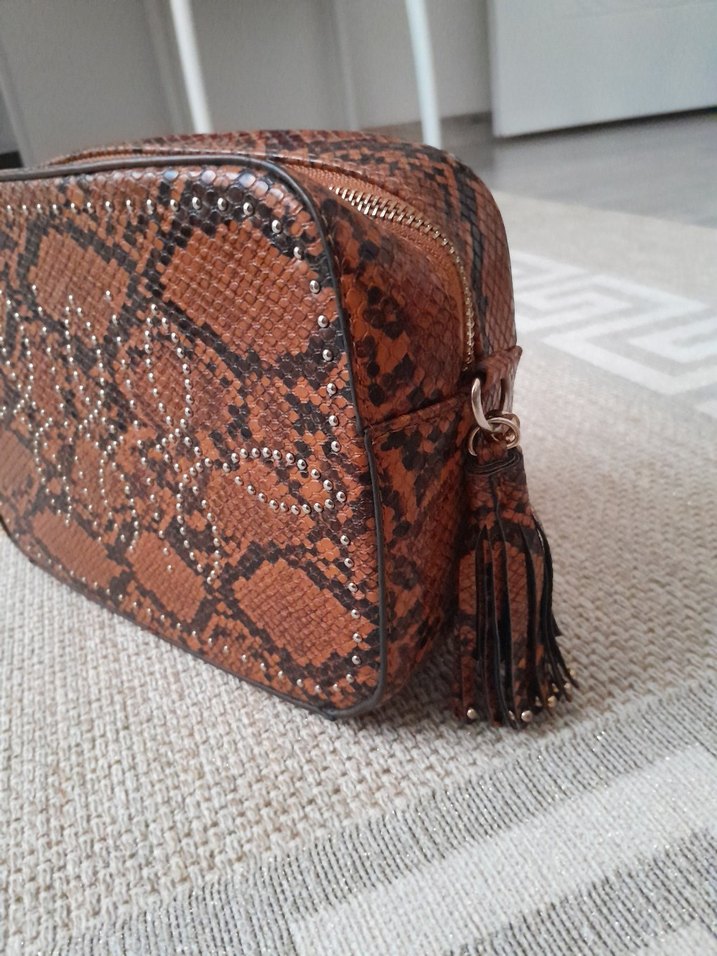 Kahverengi Yılan Desenli Deri Kadın Çanta - Görsel 2
