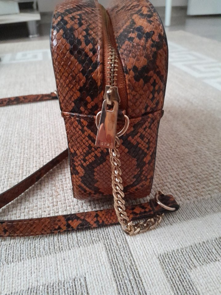 Kahverengi Yılan Desenli Deri Kadın Çanta - Görsel 3