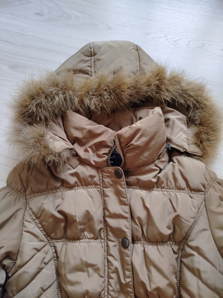 Kürklü Kapüşonlu Bej Kadın Kışlık Mont - Görsel 4