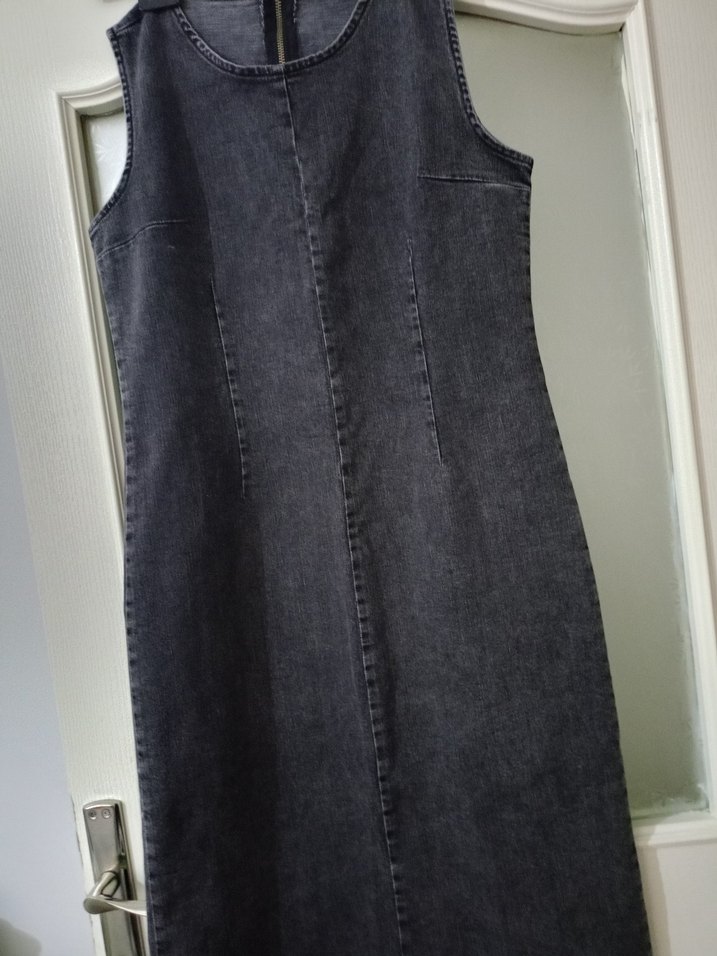 Gri Uzun Denim Kadın Elbise - Görsel 2