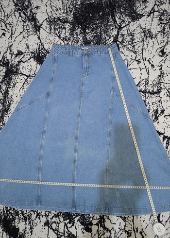 Uzun Mavi Denim Salaş Etek - Görsel 4