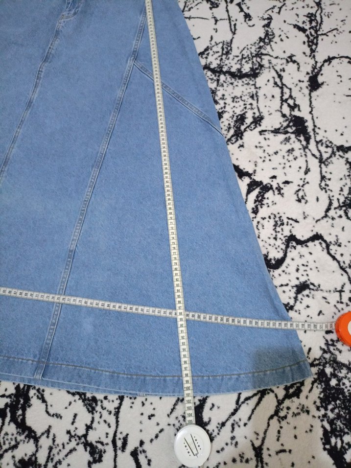 Uzun Mavi Denim Salaş Etek - Görsel 5