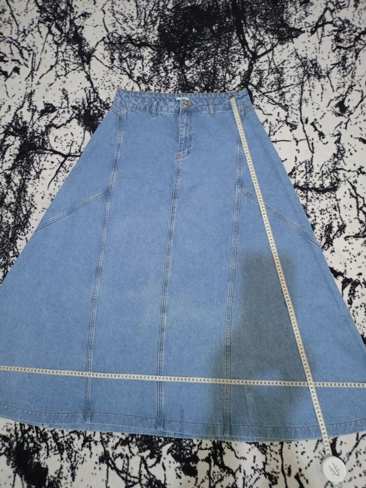 Uzun Mavi Denim Salaş Etek - Görsel 4